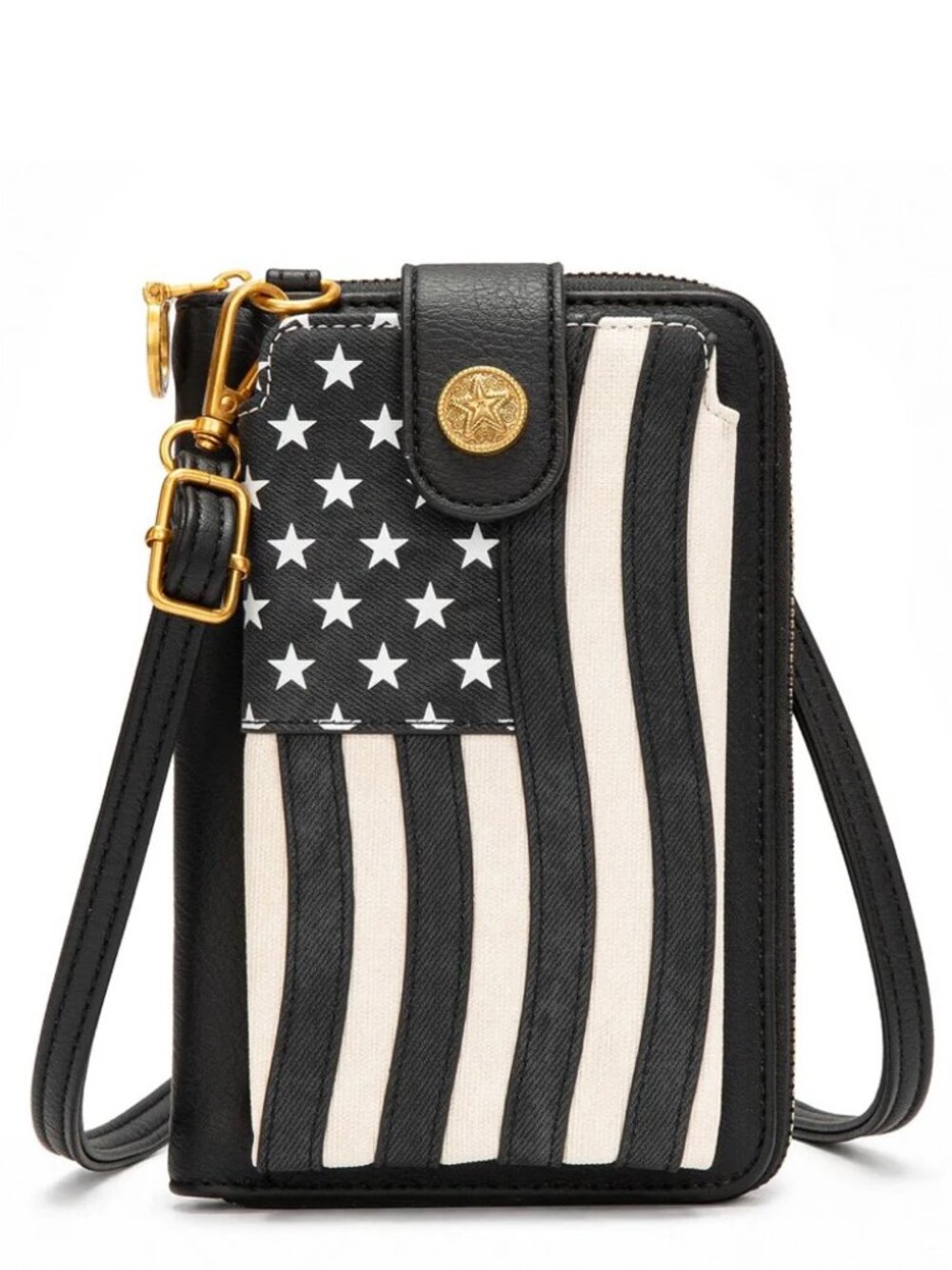 Montana West American Flag RFID Crossbody Phone Wallet Black